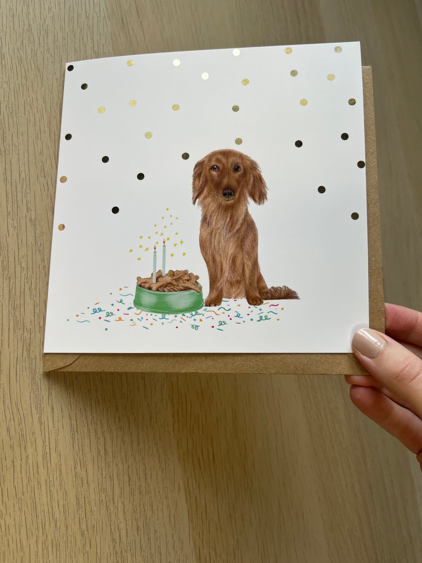Long Haired Dachshund Red Birthday Greetings Card