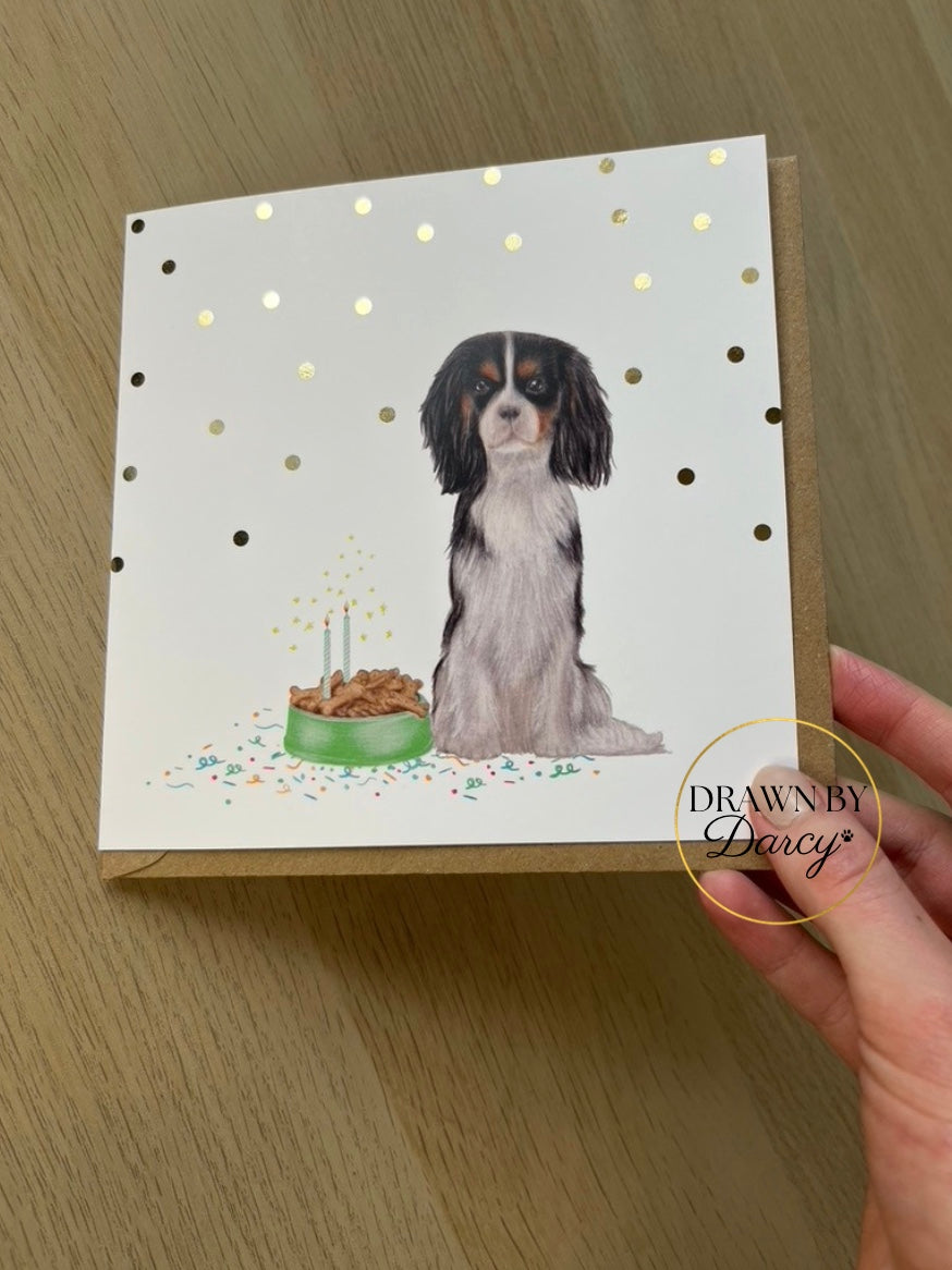 Cavalier King Charles Tricolour Birthday Greetings Card