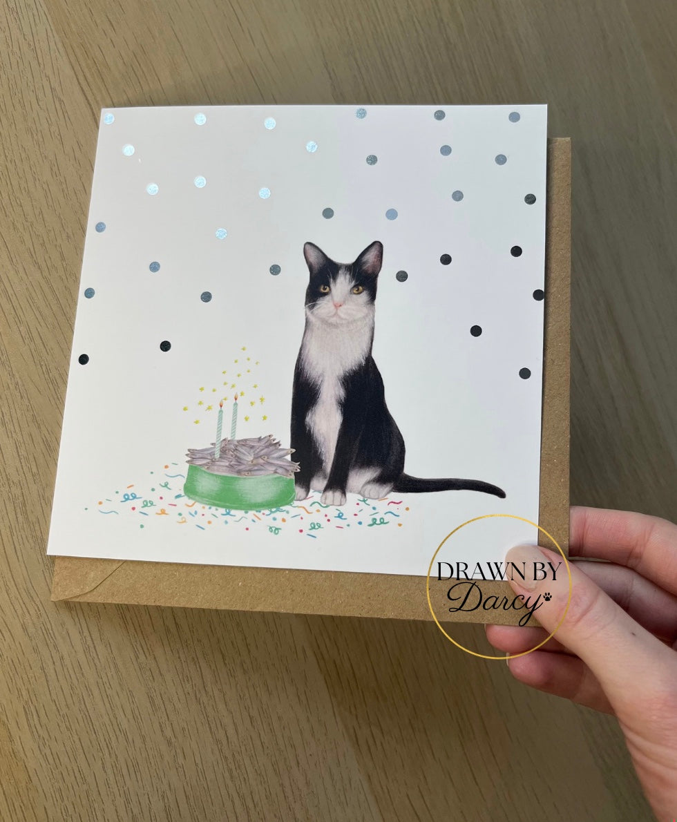 Black and White Cat Birthday Greetings Card