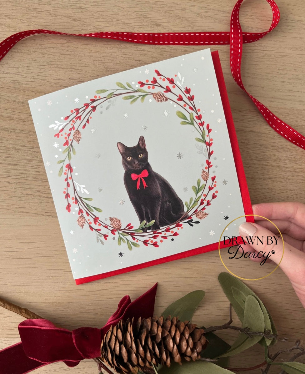 Black Cat Christmas Greetings Card