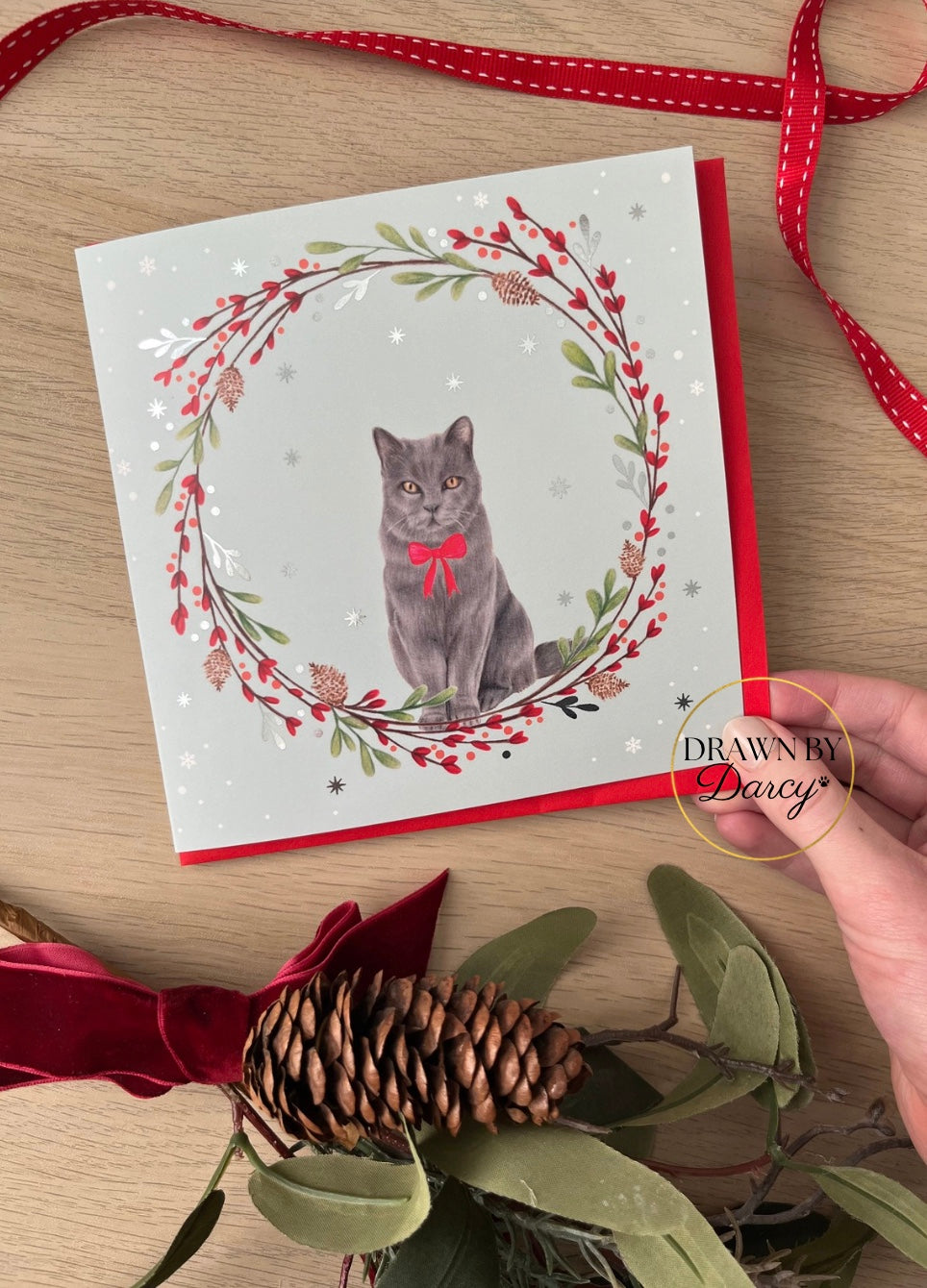 Blue Cat Christmas Greetings Card