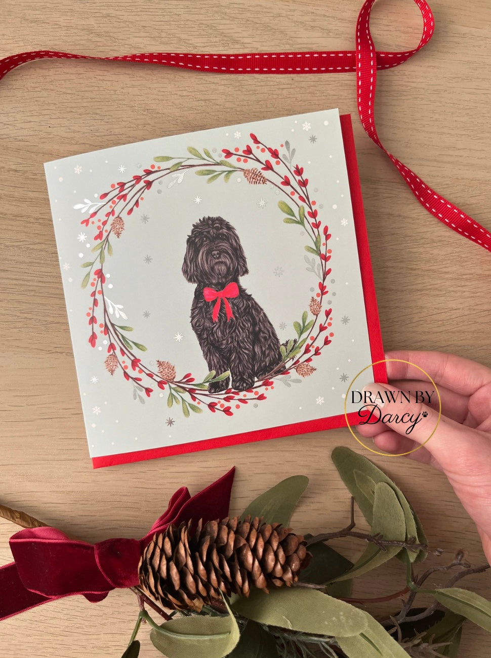 Cockapoo Black Christmas Greetings Card