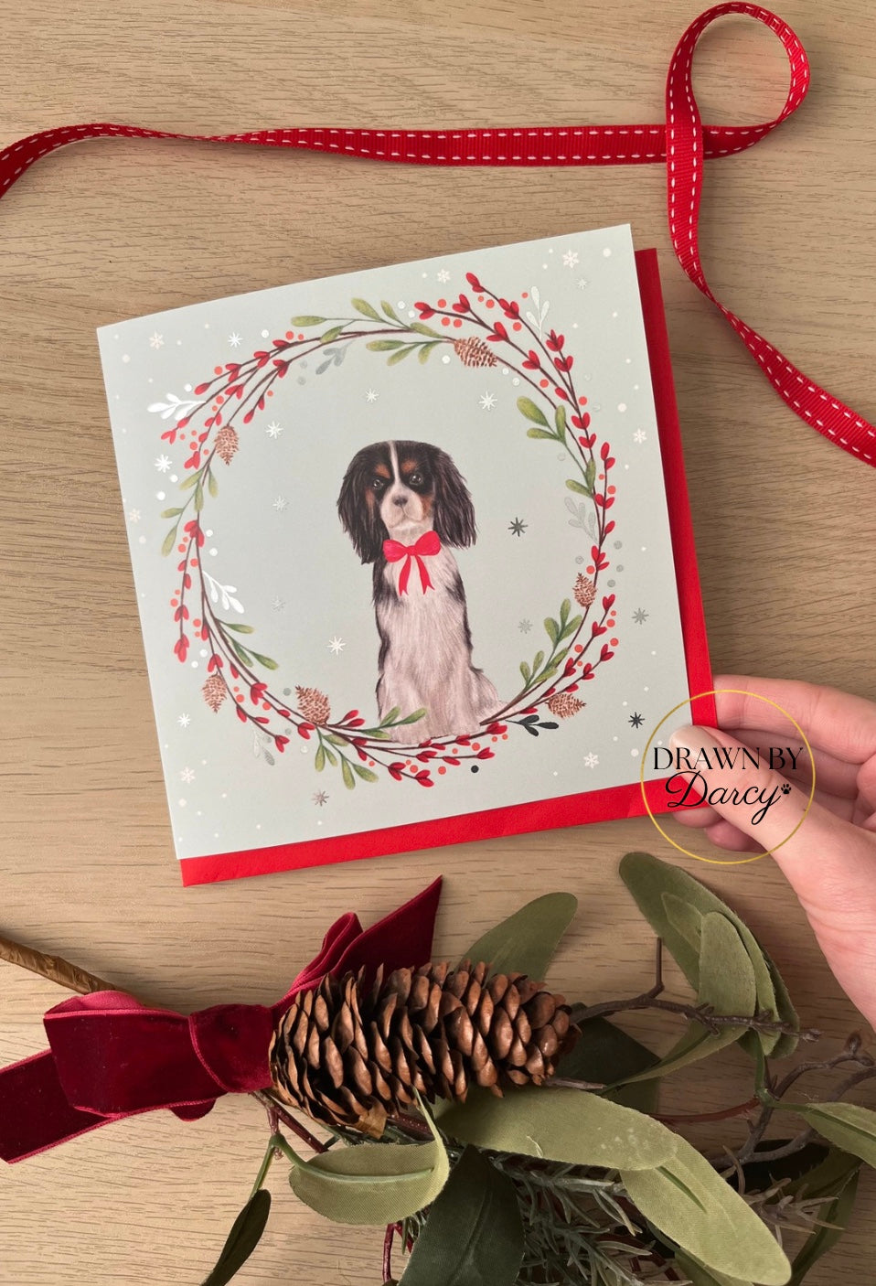 Cavalier King Charles Tricolour Christmas Greetings Card