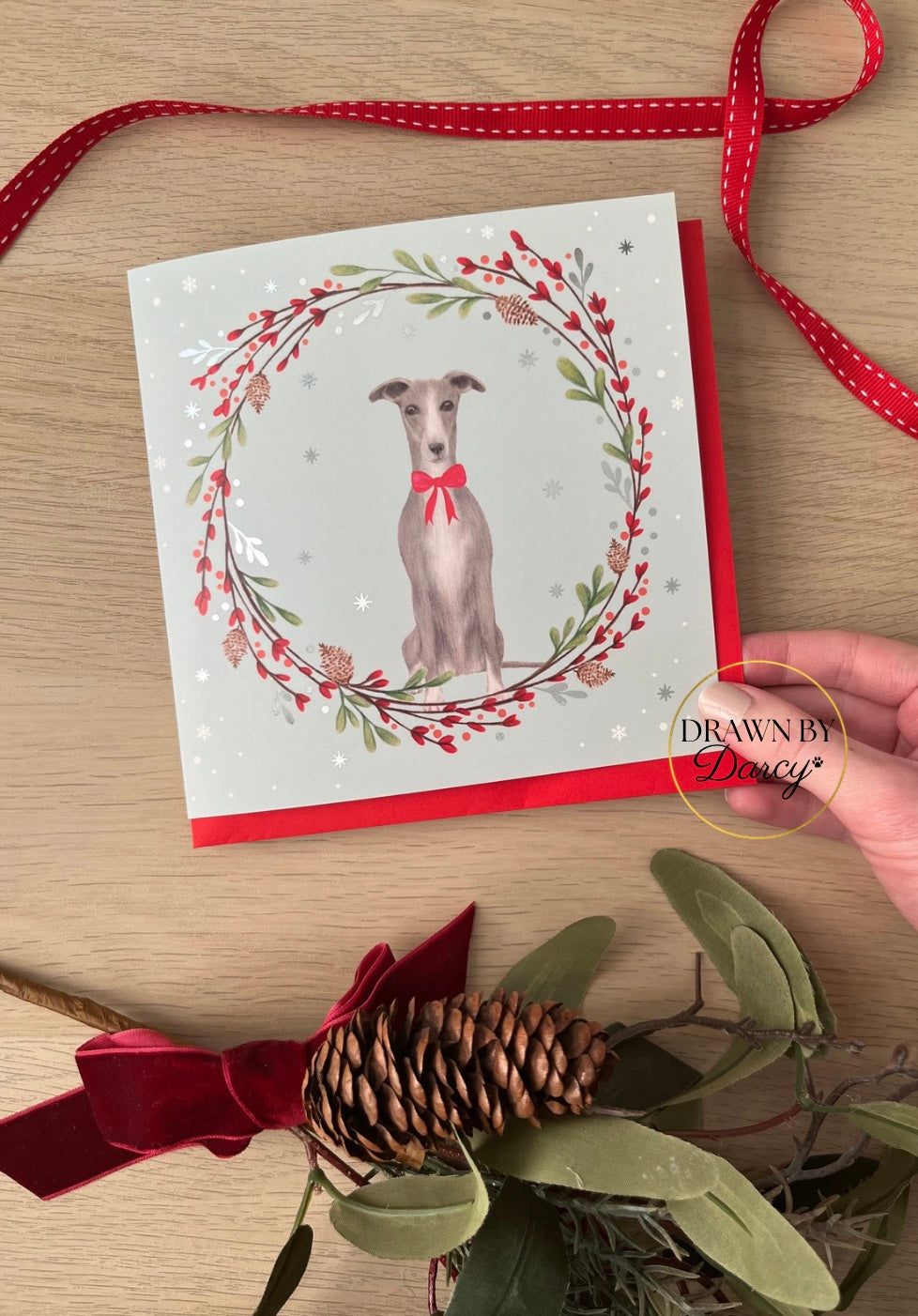 Whippet Christmas Greetings Card