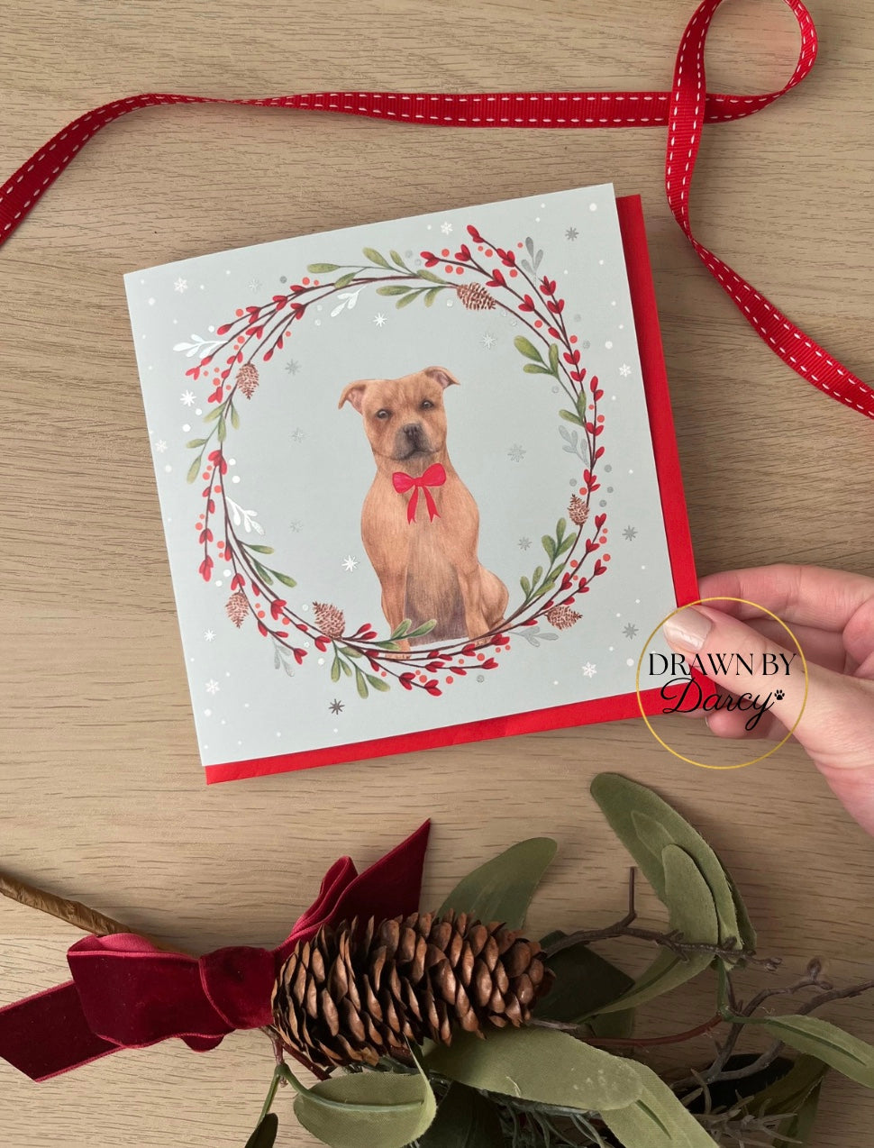Staffy Tan Christmas Greetings Card