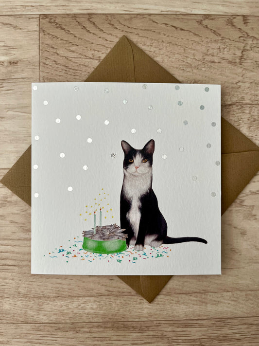 NEW! Black and White Cat Birthday Greetings Card