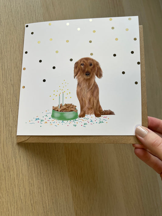 Long Haired Dachshund Red Birthday Greetings Card