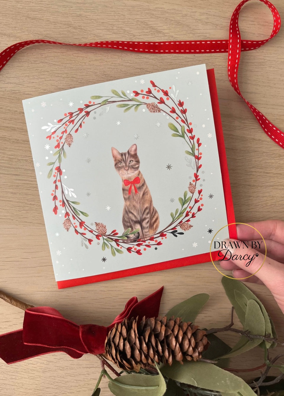 Tabby Cat Christmas Greetings Card