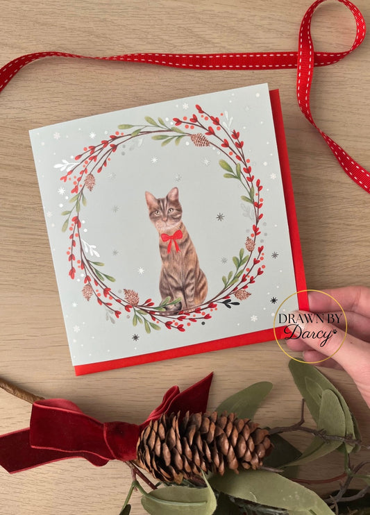 Tabby Cat Christmas Greetings Card