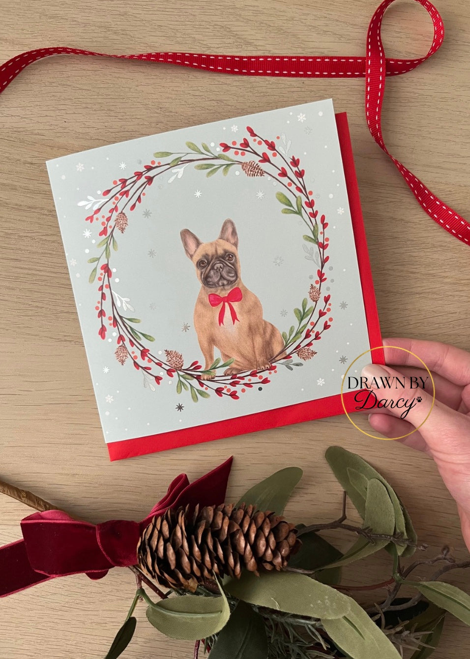 French Bulldog Fawn Christmas Greetings Card