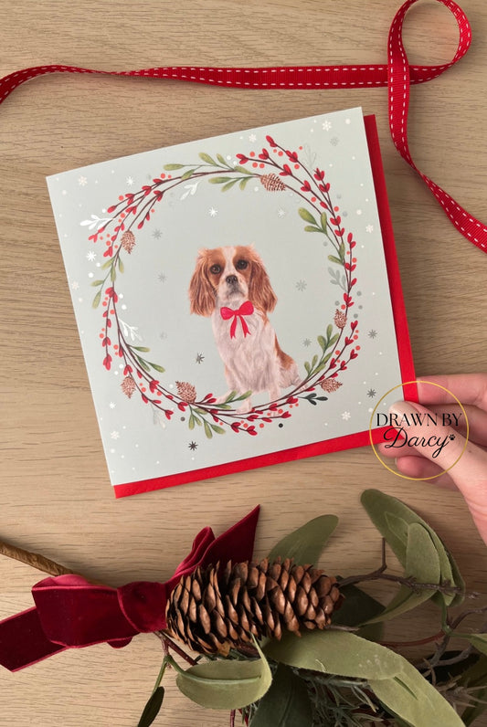 Cavalier King Charles Tan & White Christmas Greetings Card