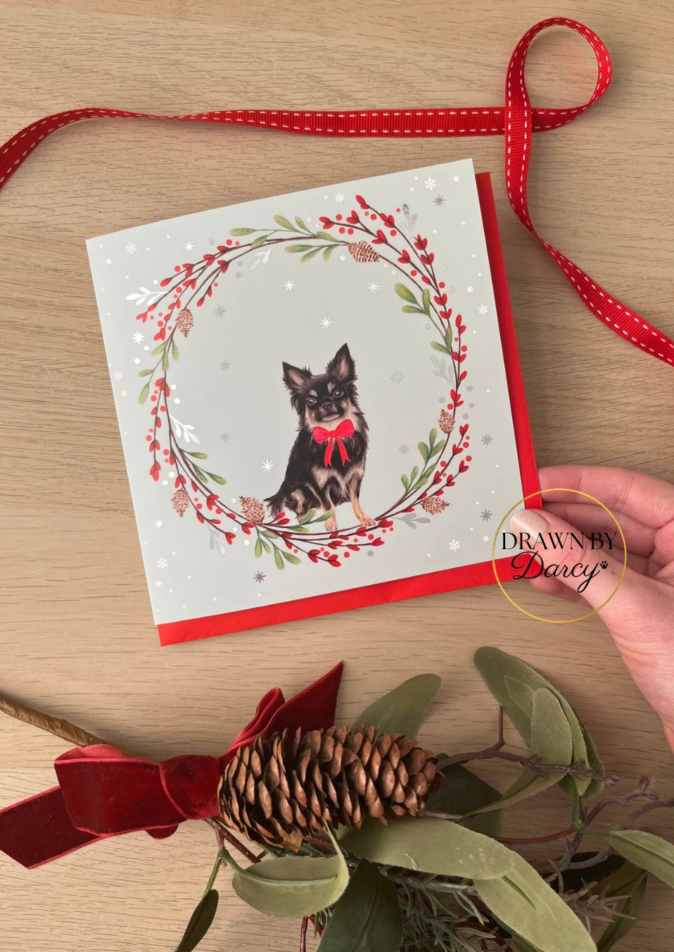 Long Haired Chihuahua Christmas Greetings Card