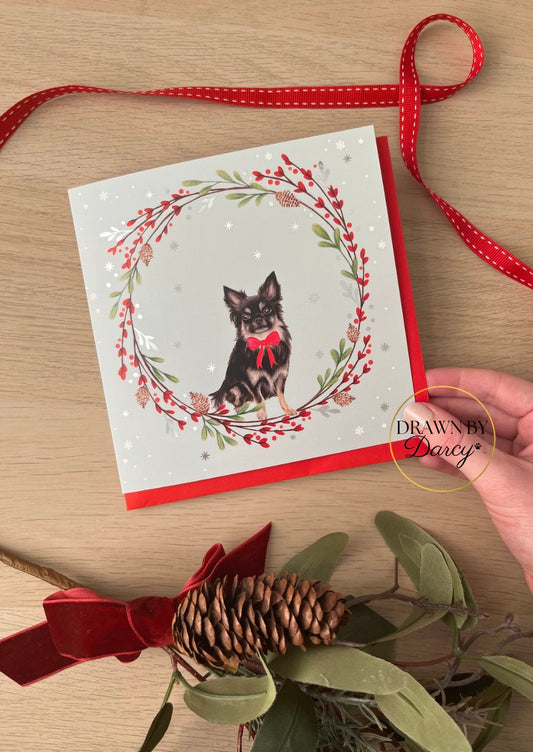 Long Haired Chihuahua Christmas Greetings Card
