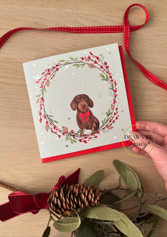Miniature Dachshund Chocolate and Tan Christmas Greetings Card