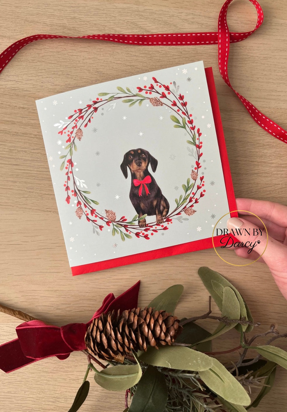 Miniature Dachshund Black and Tan Christmas Greetings Card