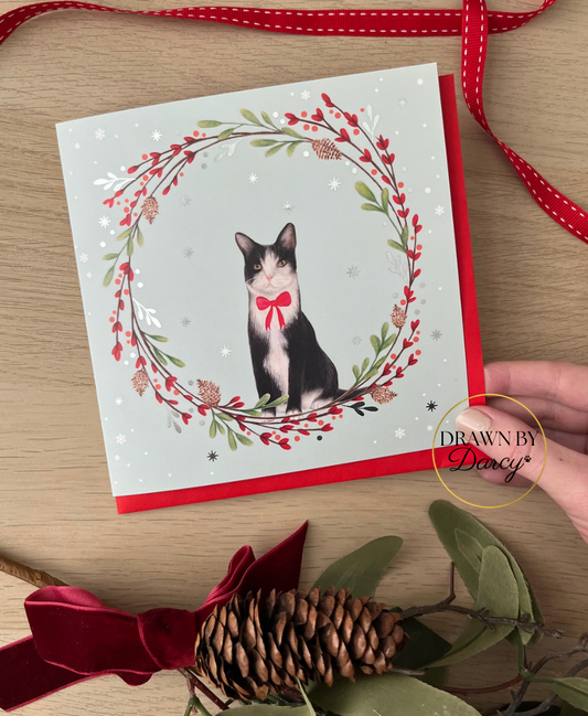 Black and White Cat Christmas Greetings Card