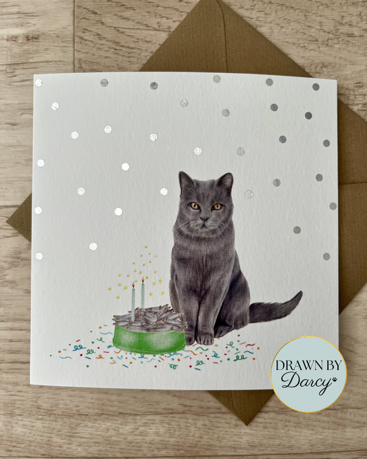 NEW! Blue Cat Birthday Greetings Card