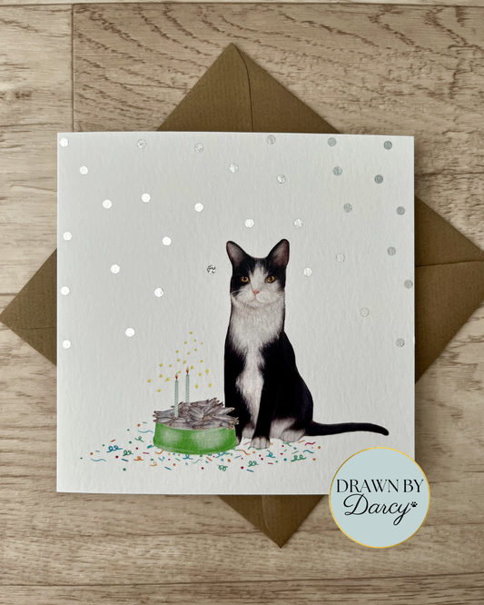 NEW! Black and White Cat Birthday Greetings Card