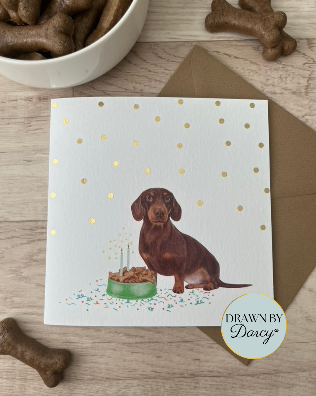 NEW! Miniature Dachshund Chocolate and Tan Birthday Greetings Card