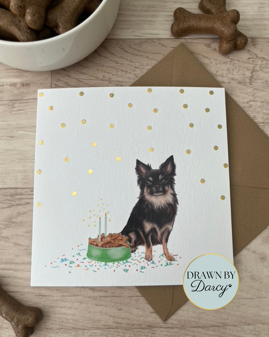 NEW! Long Haired Chihuahua Birthday Greetings Card